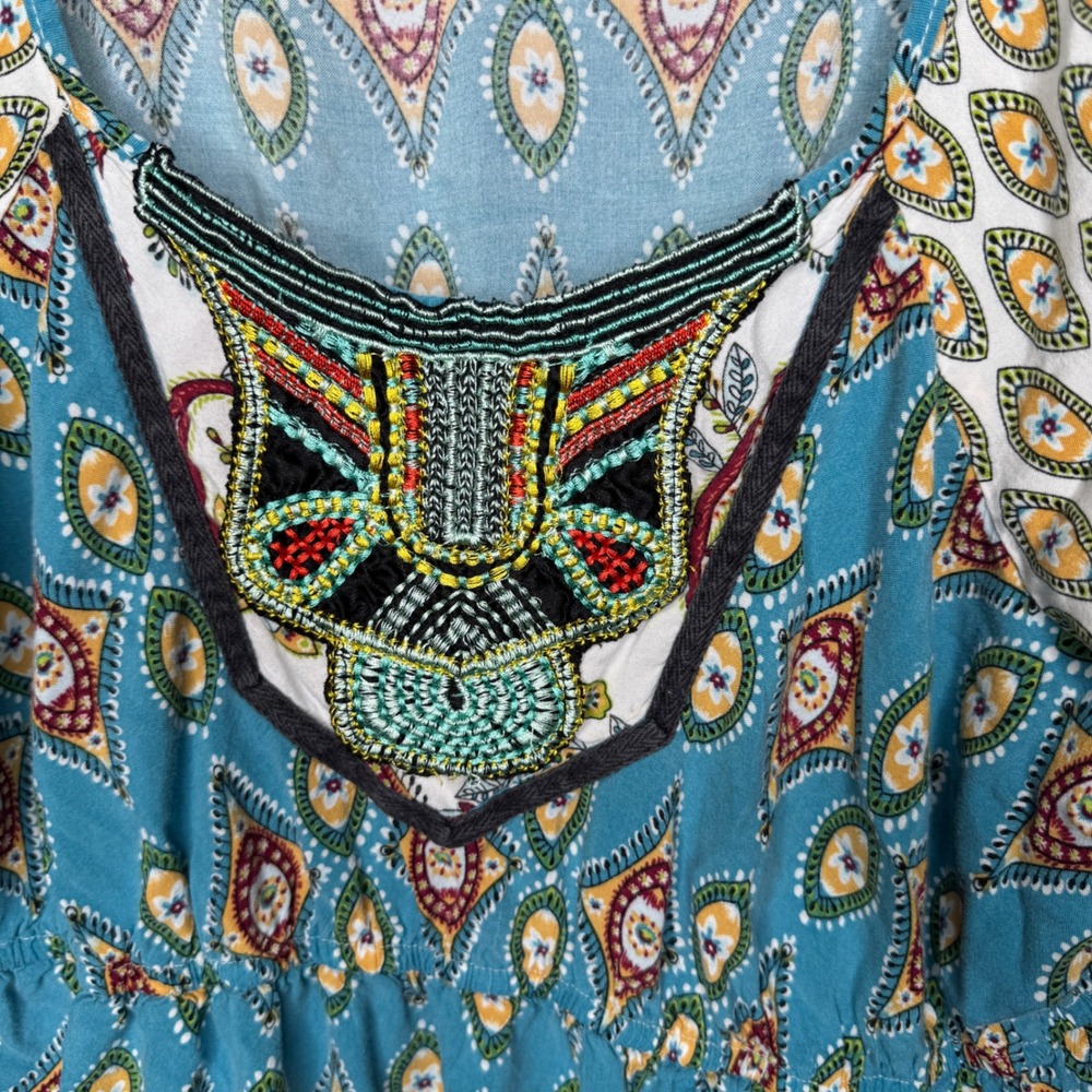 One World Live and Let Live Boho Medallion Print Tiered Dress Blue XL Artsy - Picture 2 of 8